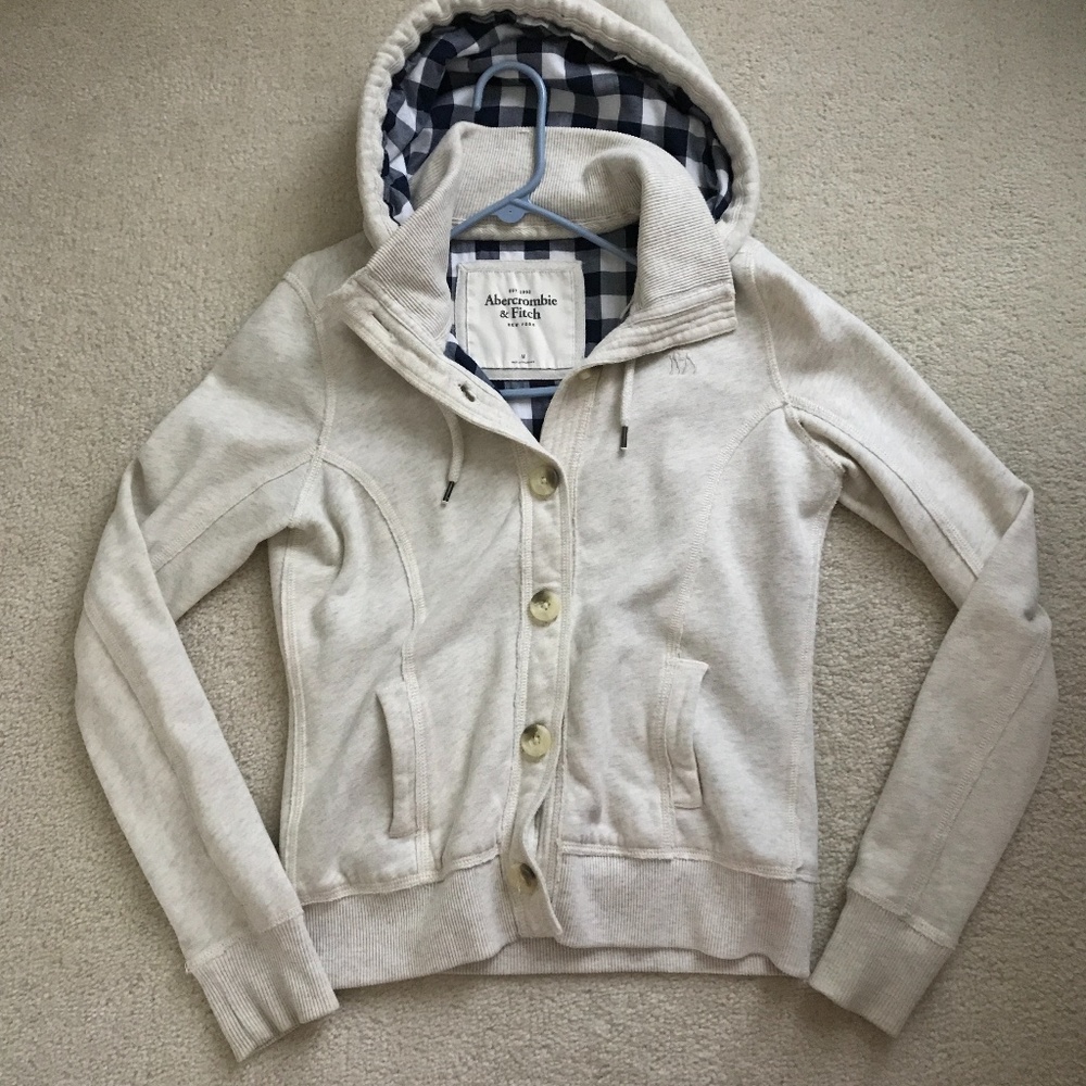 Abercrombie & Fitch Cream, Plaid lined Jacket Hood